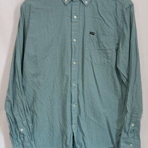 Hurley Shirt Mens Large Green Pinstripe Button Up   EUC. Fast Shipping  (B)